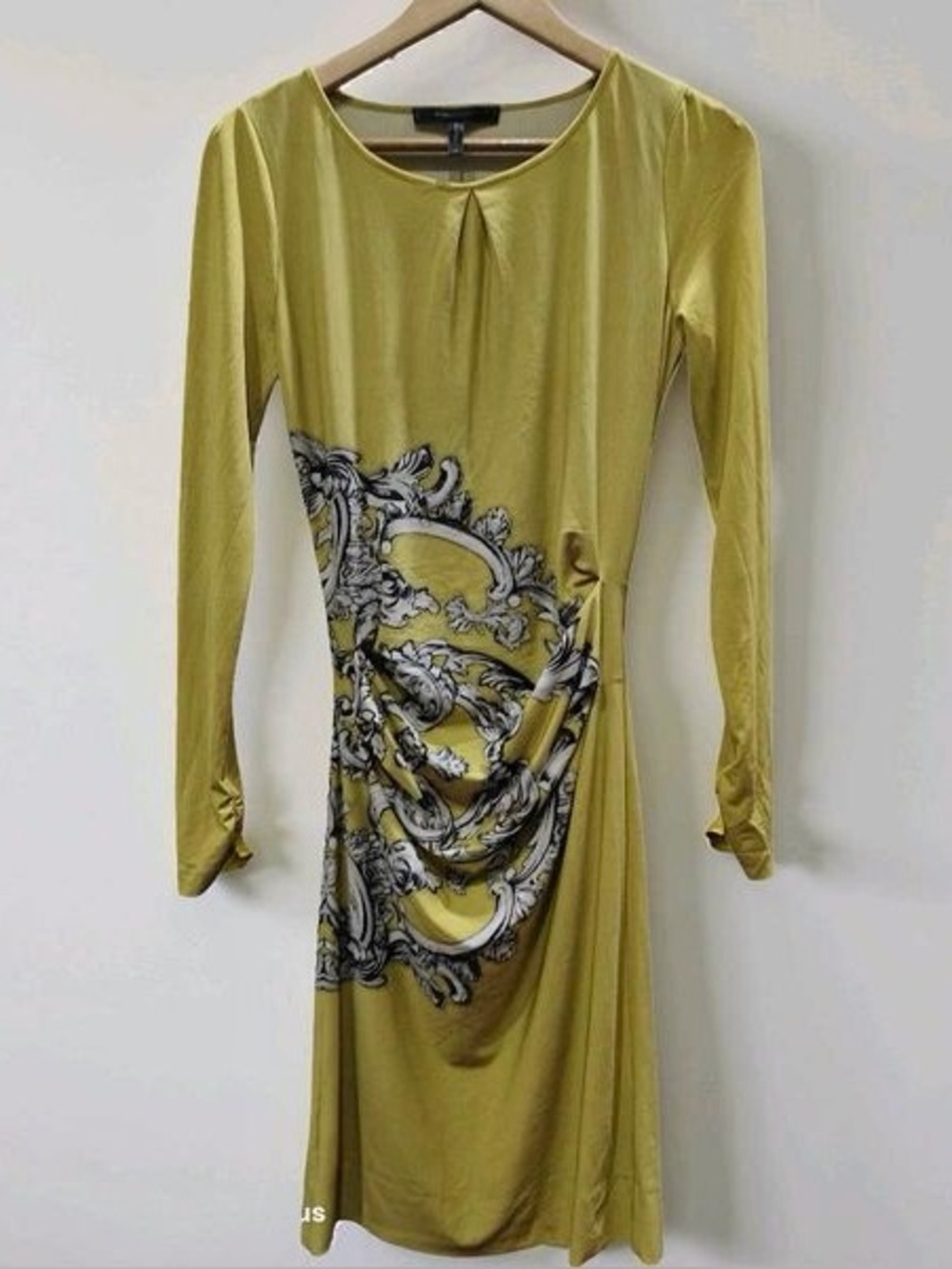 BCBGMaxAzria green yellow ornate design  long sleeve dress - Picture 4 of 5